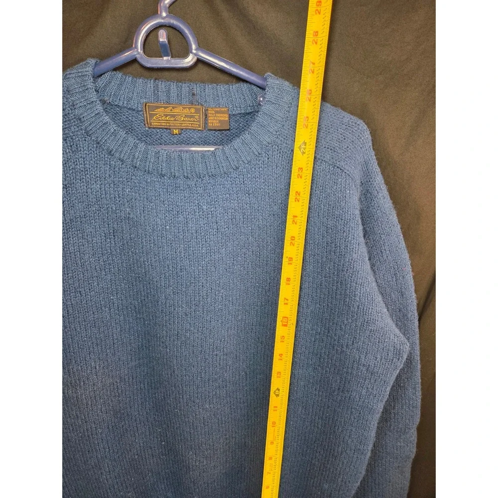 Eddie Bauer Mens Blue 100% Shetland Wool Crewneck Sweater Vintage Size M - Picture 5 of 7
